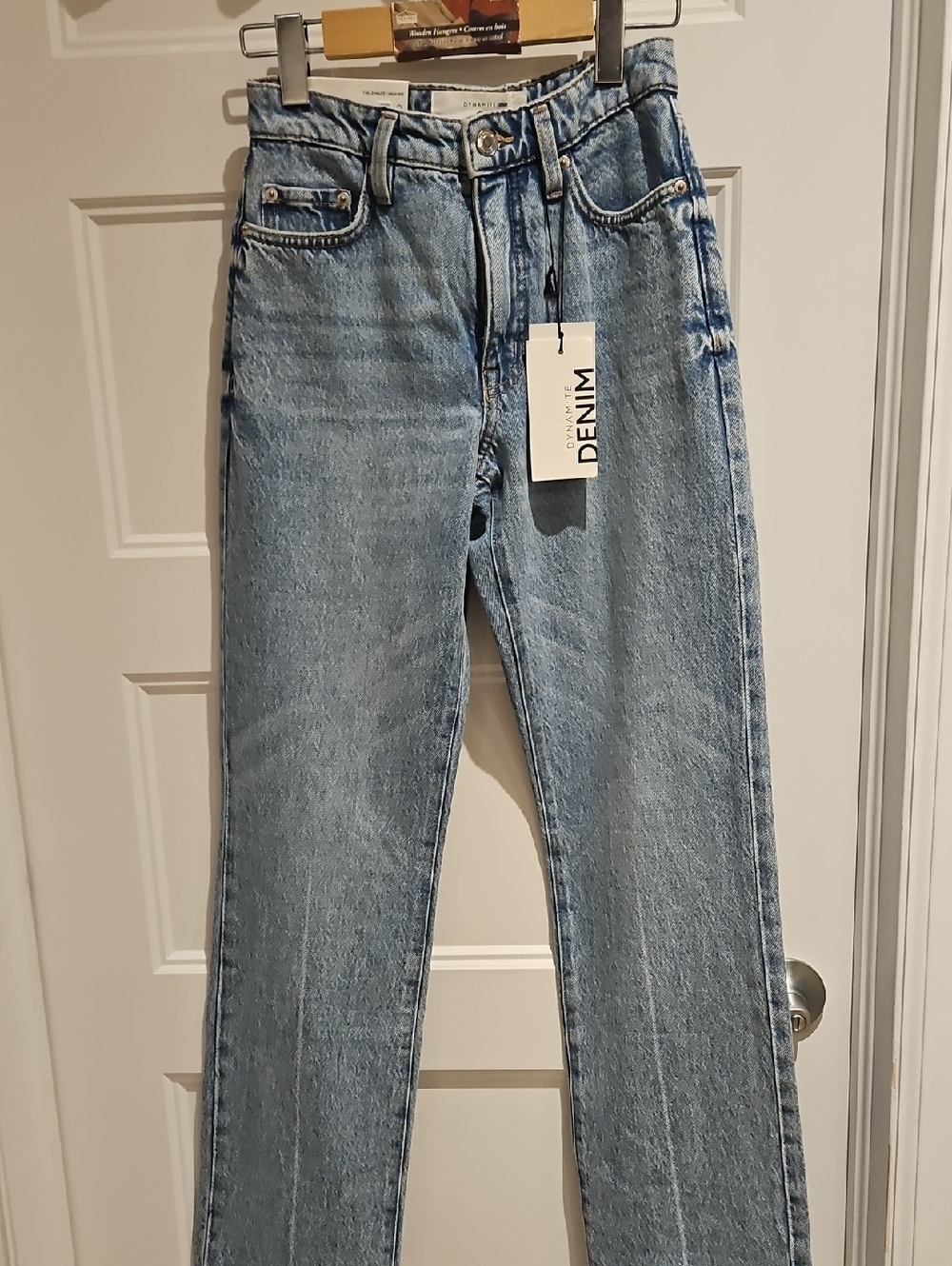 Dynamite Straight Leg Jeans in Light Wash Blue - Picture 4 of 8